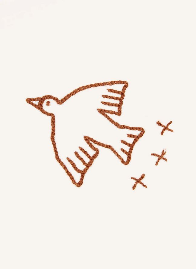 Coussin Nuage avec broderie Oiseau - Lin Français | Ecru