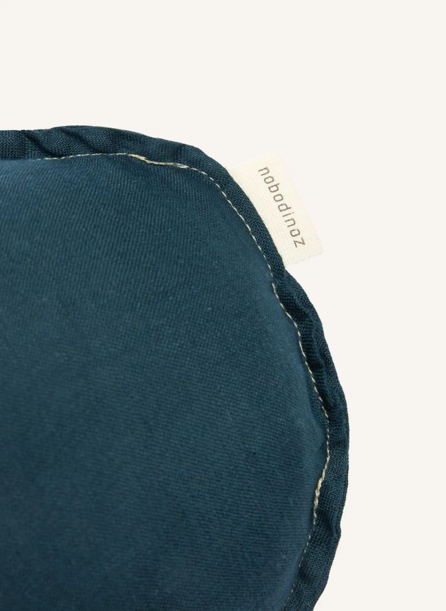 Coussin Nuage avec broderie Oiseau - Lin Français | Bleu nuit