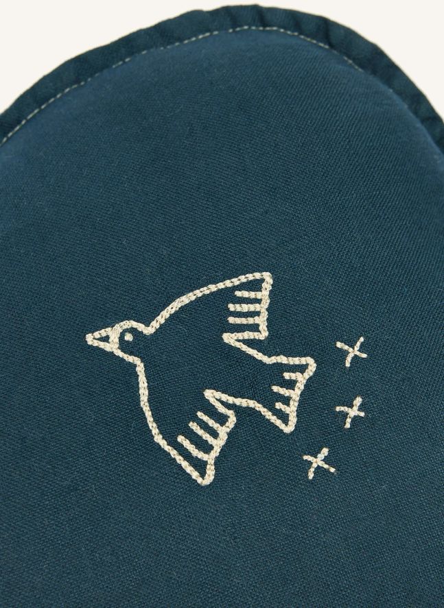 Coussin Nuage avec broderie Oiseau - Lin Français | Bleu nuit