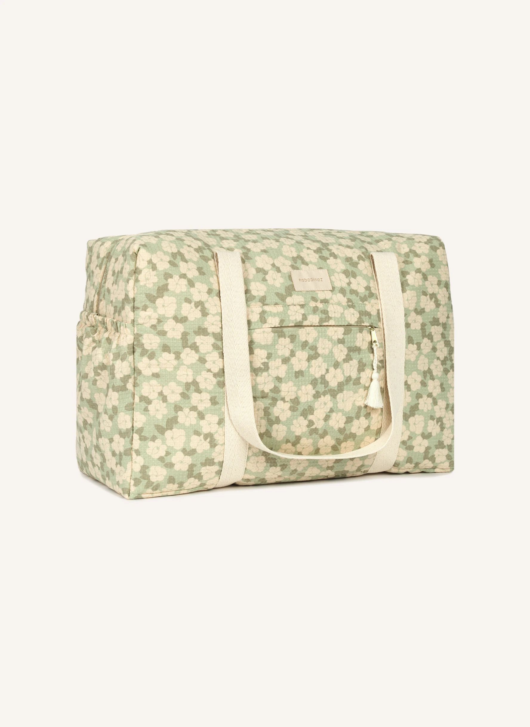 Sac de maternité imperméable en coton bio Opéra Sakura | Sauge- Image produit n°1