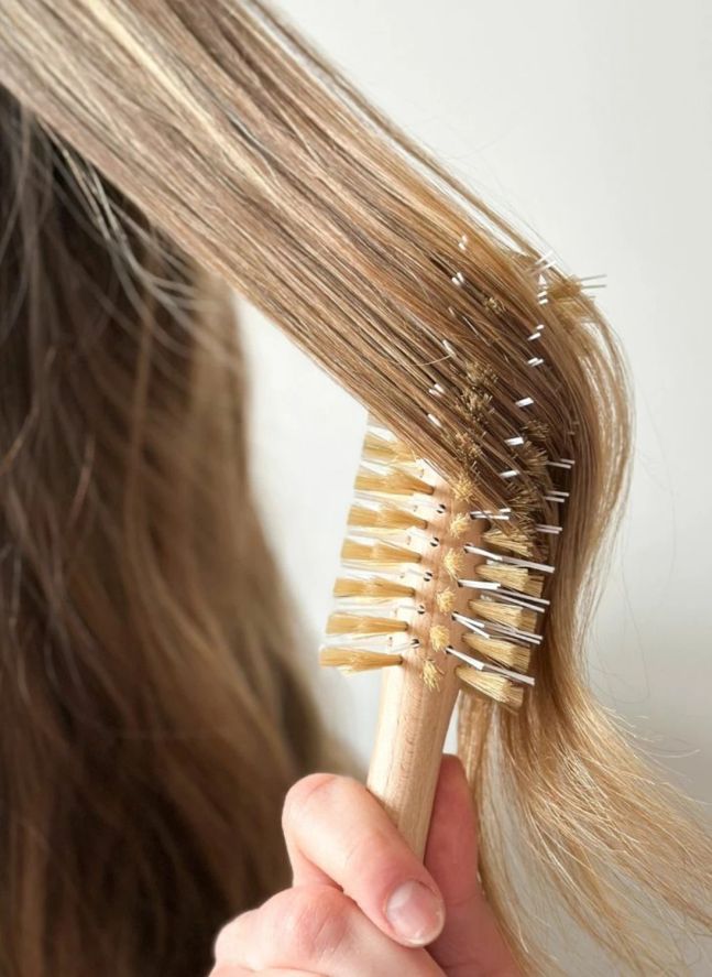 Brosse ronde brushing en poils de sanglier  | Bois clair