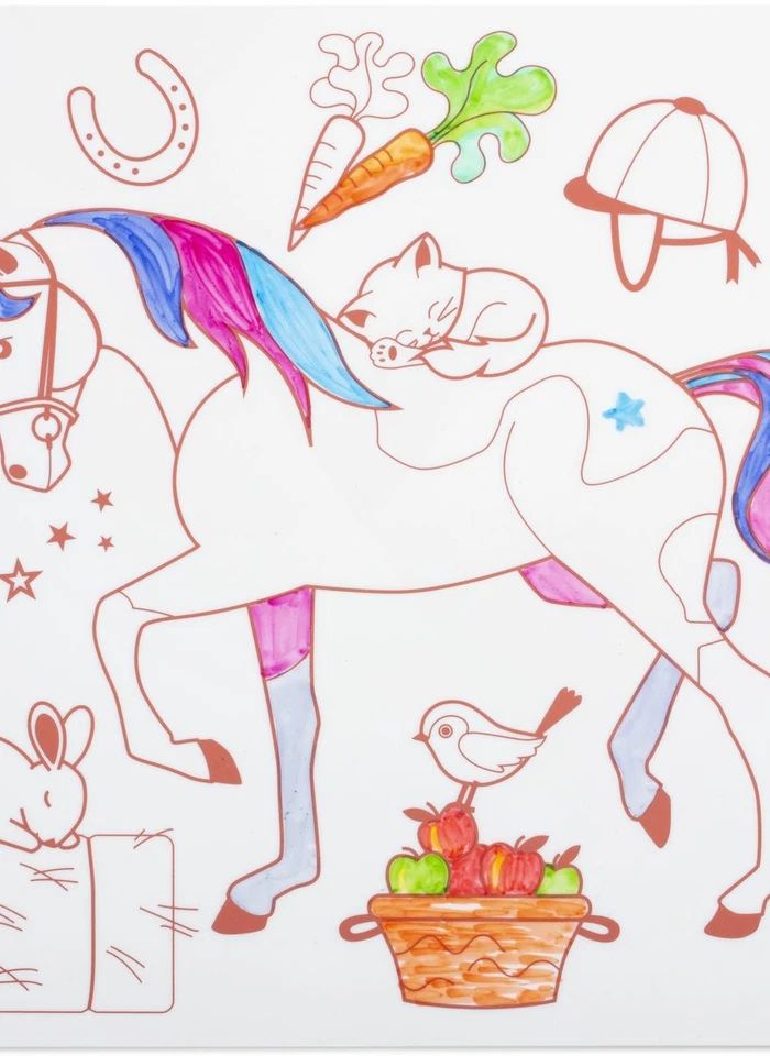 Mini set de table à colorier Poney avec 4 feutres- Image produit n°2