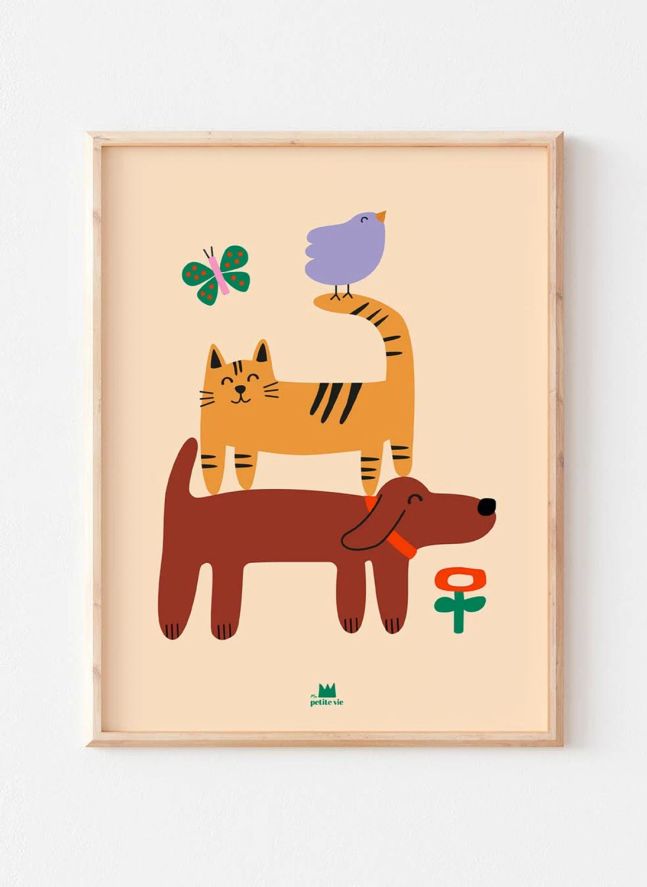 Affiche Chien, Chat et Oiseau | Sable