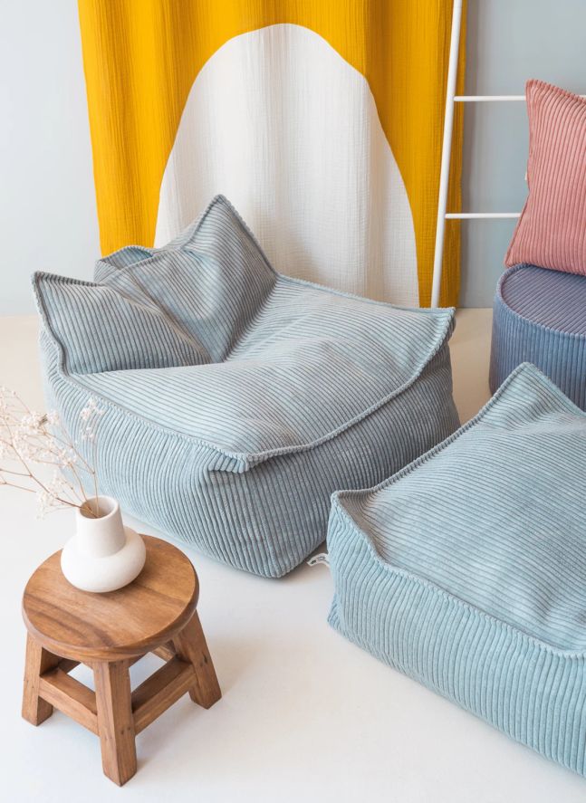 Fauteuil en velours côtelé | Bleu Clair
