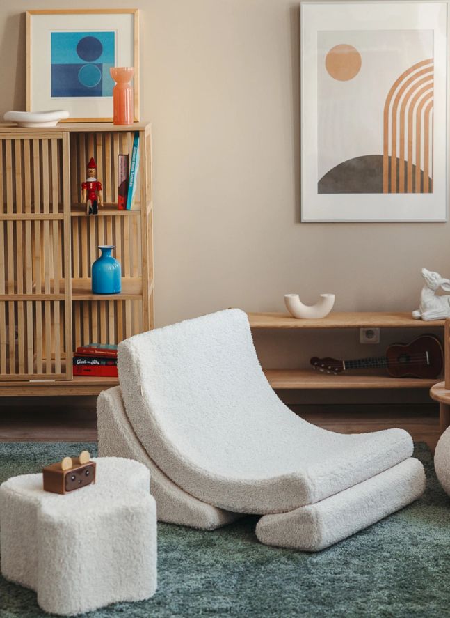 Fauteuil en teddy Moon | Ecru