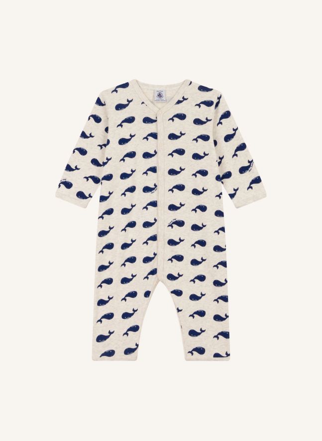 Pyjama Dors Bien Sans Pieds Baleines Coton Bio | Beige chiné