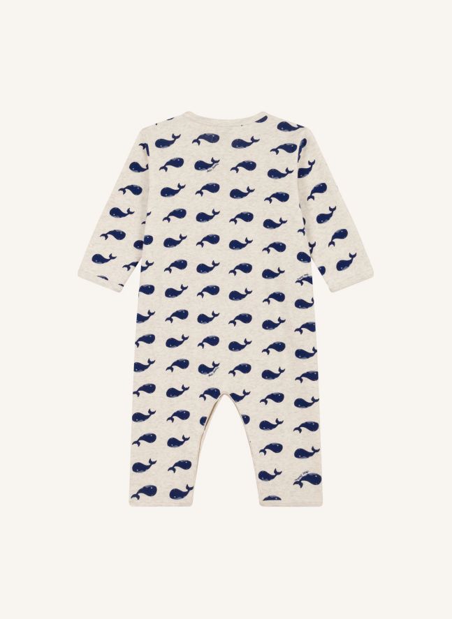 Pyjama Dors Bien Sans Pieds Baleines Coton Bio | Beige chiné