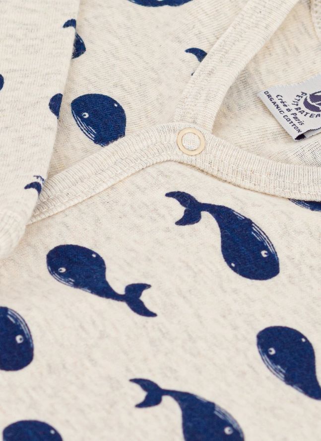 Pyjama Dors Bien Sans Pieds Baleines Coton Bio | Beige chiné
