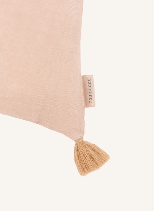 Coussin à pompons - Lin Français | Rose poudré