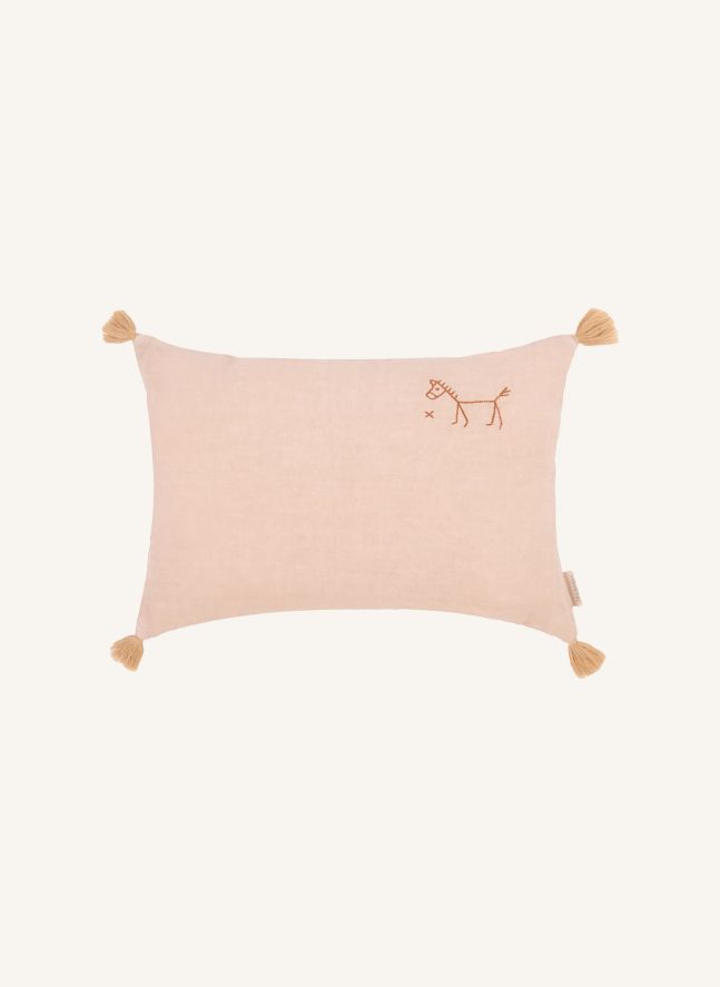 Coussin à pompons - Lin Français | Rose poudré