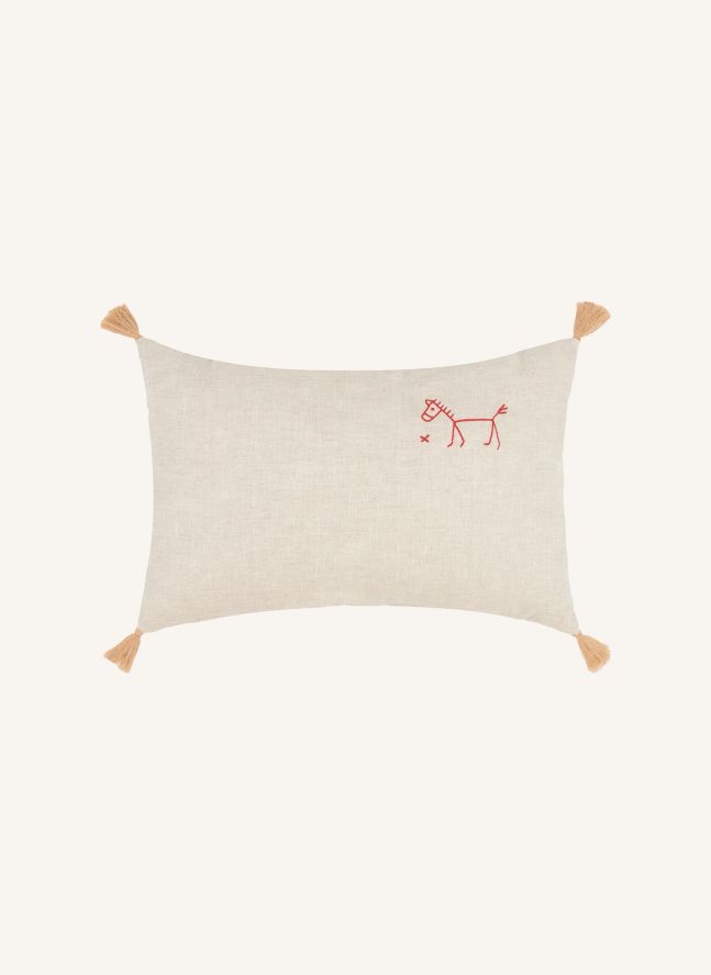 Coussin à pompons - Lin Français | Beige