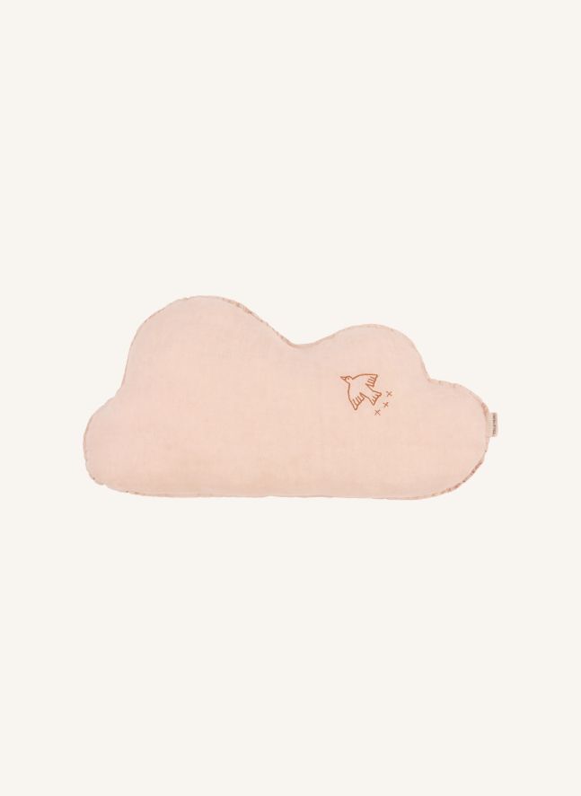 Coussin Nuage avec broderie Oiseau - Lin Français | Rose poudré