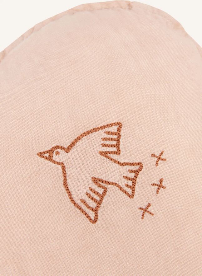 Coussin Nuage avec broderie Oiseau - Lin Français | Rose poudré