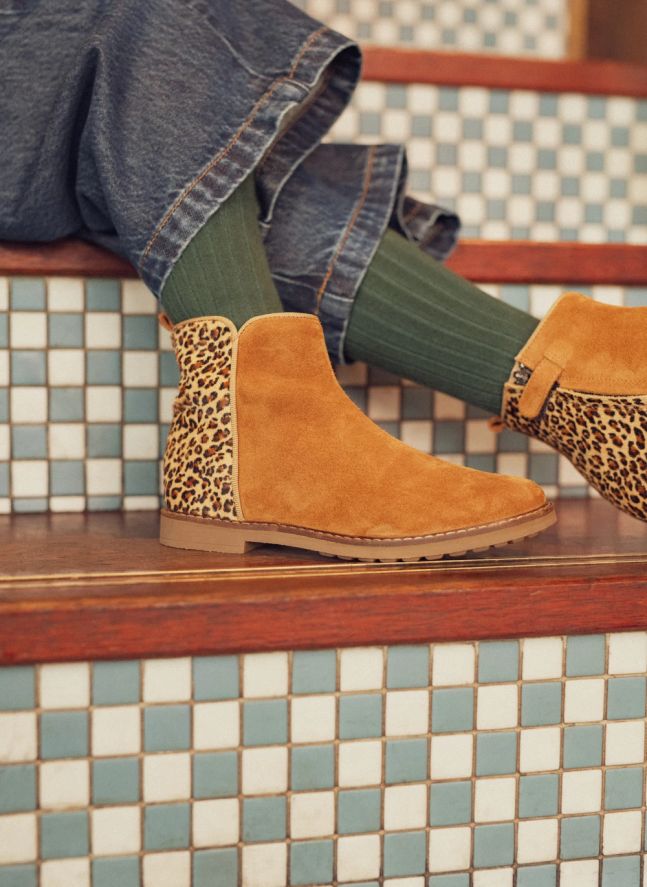 Bottines Trip Back Velours Léopard | Beige