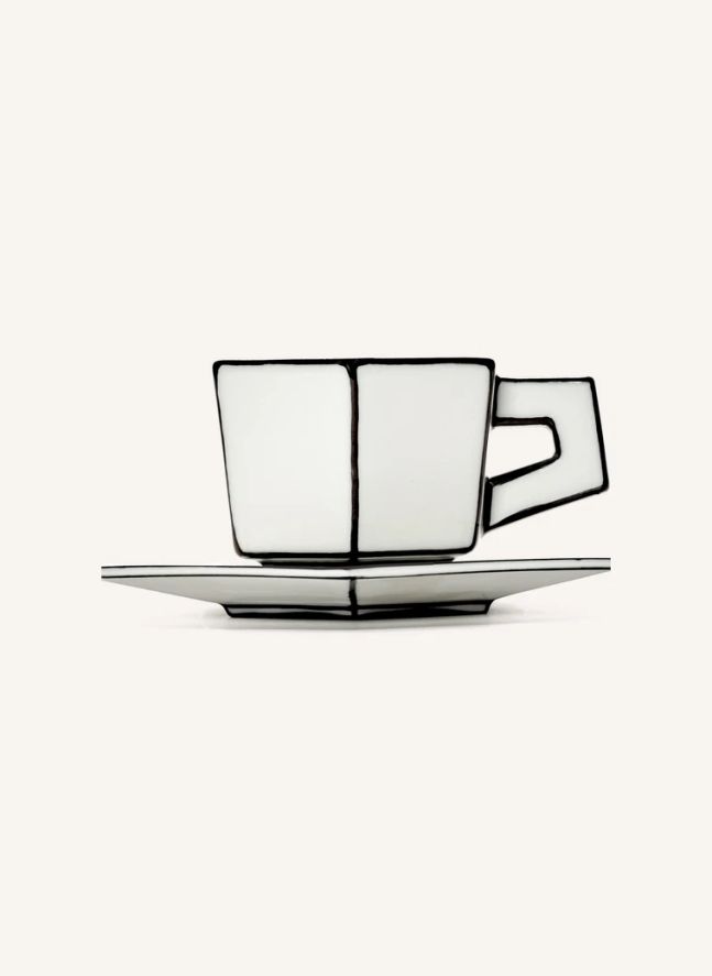 Juego de taza y plato Expresso, Annabet Philips - Juego de 2 | Noir/Blanc