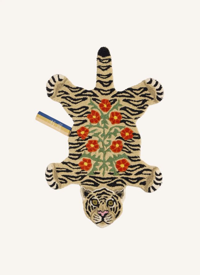 Tapis tigre à fleurs | Beige