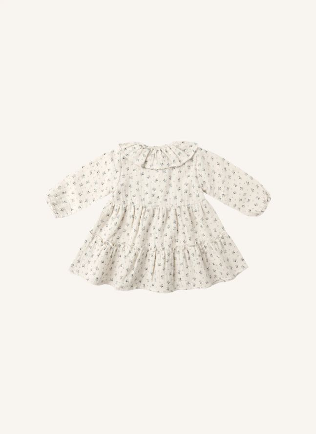 Robe Volants Fleurie Gaze de Coton Bio | Ecru