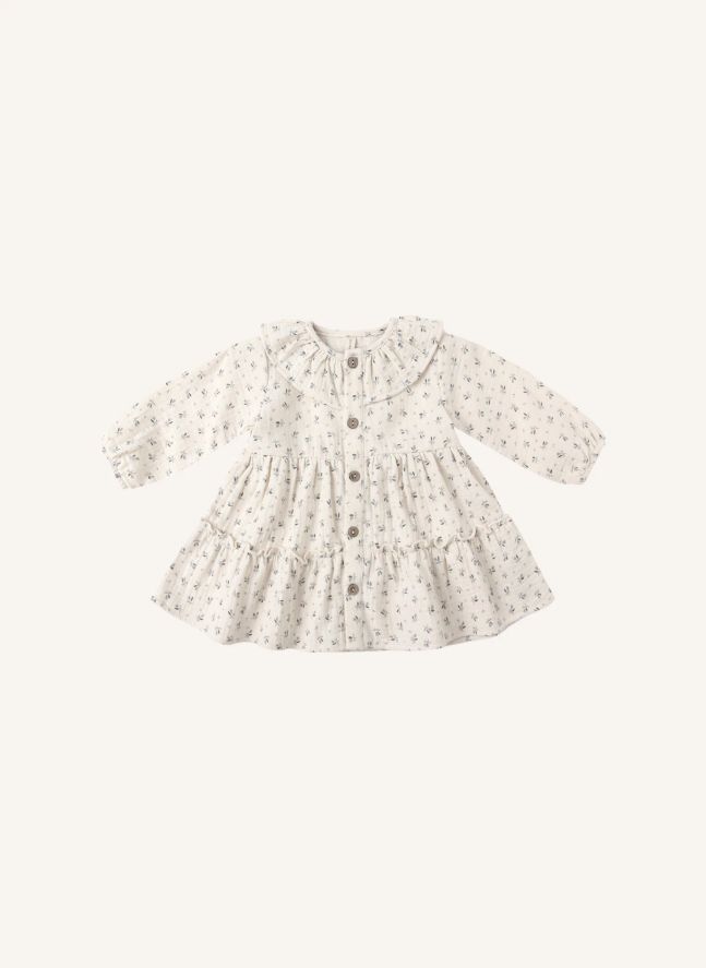 Robe Volants Fleurie Gaze de Coton Bio | Ecru