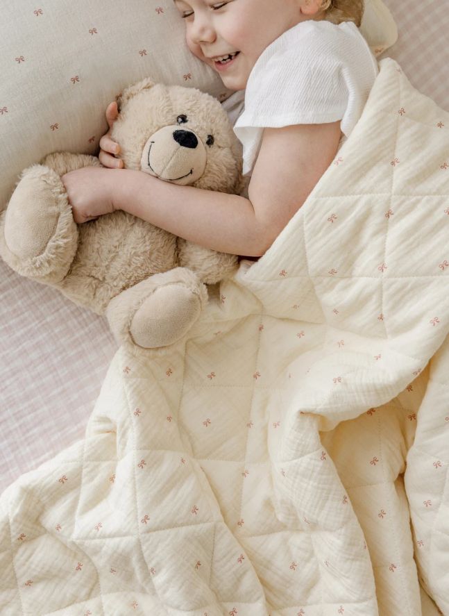 Couverture matelassée Ribbon en coton bio | Ecru