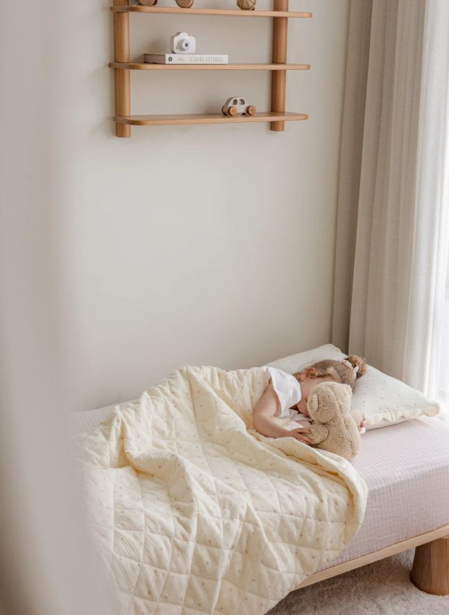 Couverture matelassée Ribbon en coton bio | Ecru