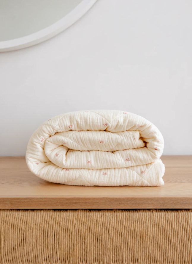 Couverture matelassée Ribbon en coton bio | Ecru