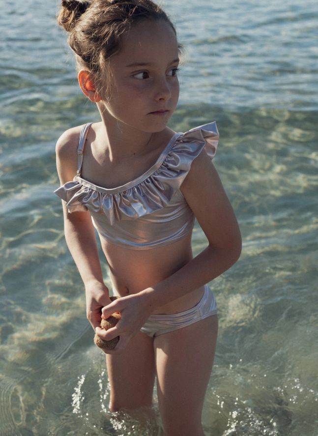 Maillot de Bain 2 Pièces Vénus Asymétrique Métallisé | Or rose