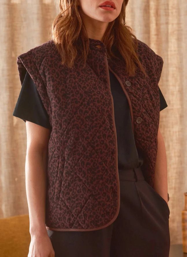 Veste Sans Manches Charlie Léopard Double Gaze de Coton - Collection Femme | Chocolat