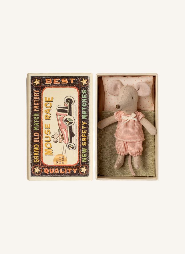 Petite sœur souris dans sa boîte d'allumettes