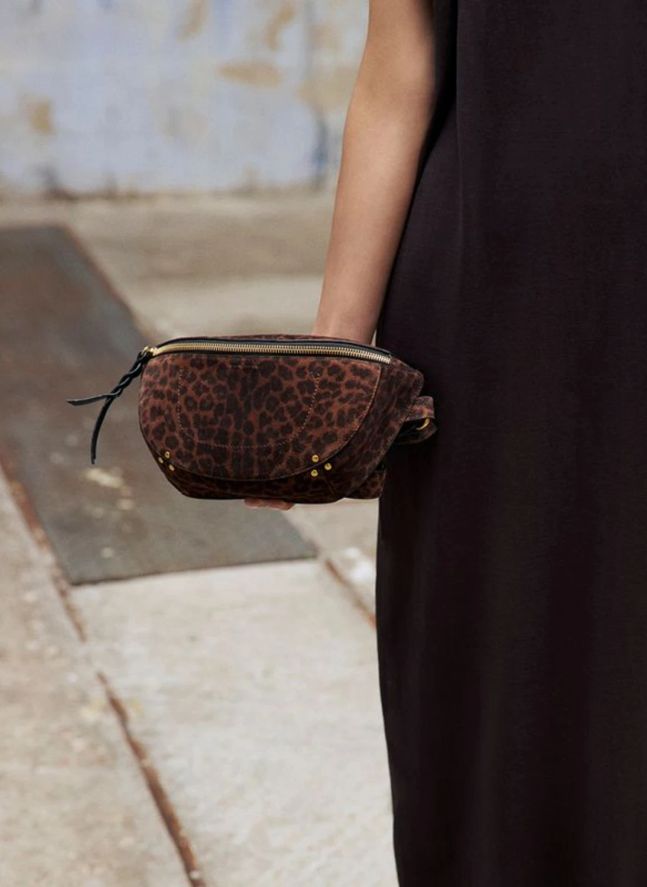 Sac Banane Lino Croûte Velours Léopard | Marron