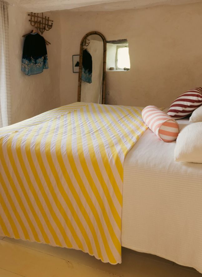 Couvre lit Monastico en coton à rayures | Jaune