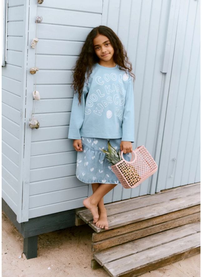 Jupe Denim Dayla Cœurs | Bleu Clair