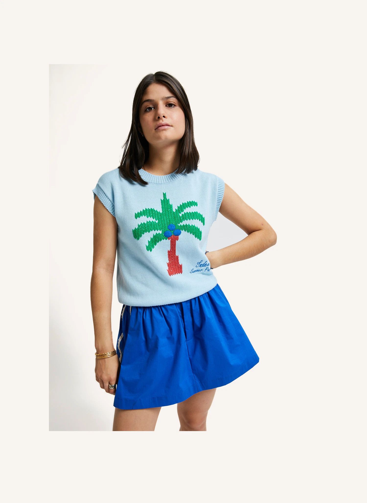 Pull Sans Manches Vaucluse Palmier | Bleu ciel- Image produit n°1