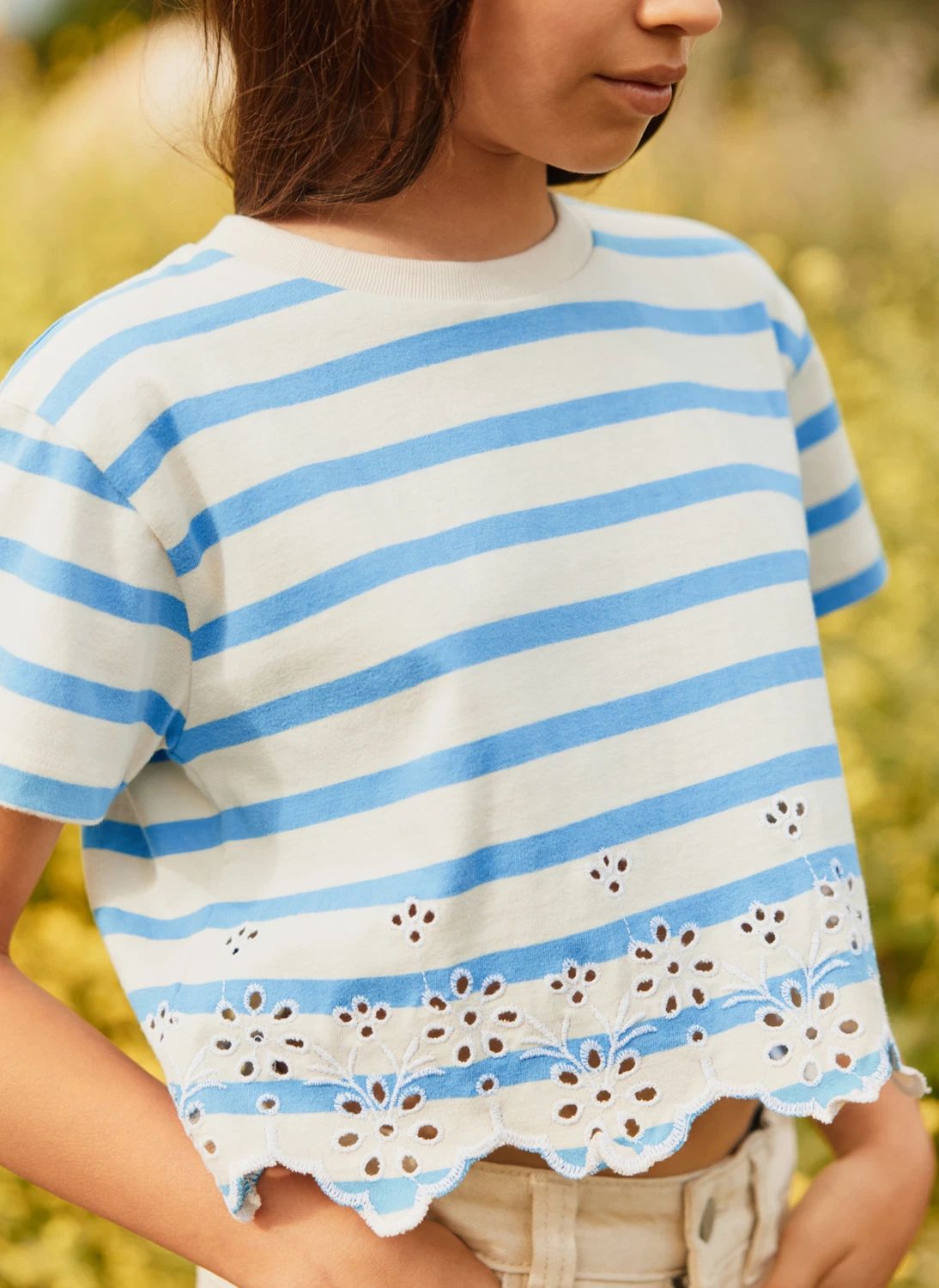 T-shirt Rosita Rayé Coton Bio | Bleu Clair- Image produit n°1