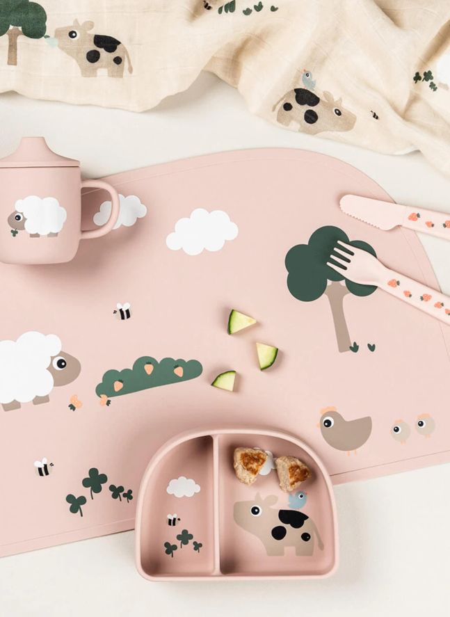 Compartmented bowl with suction cup Tiny Farm | Pink
