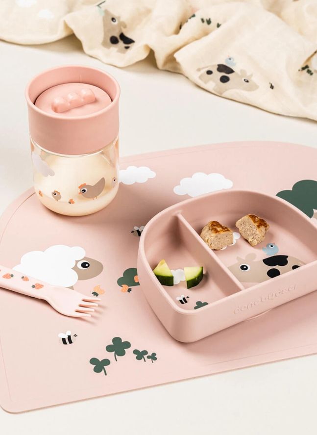 Compartmented bowl with suction cup Tiny Farm | Pink