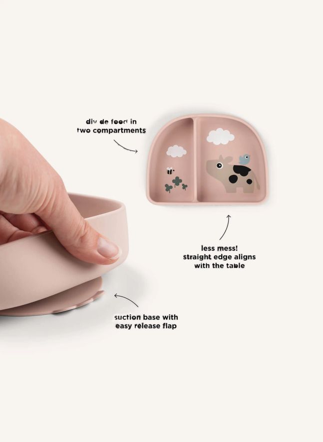 Compartmented bowl with suction cup Tiny Farm | Pink