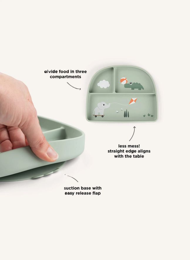 Playground compartmentalized plate with suction cup | Green