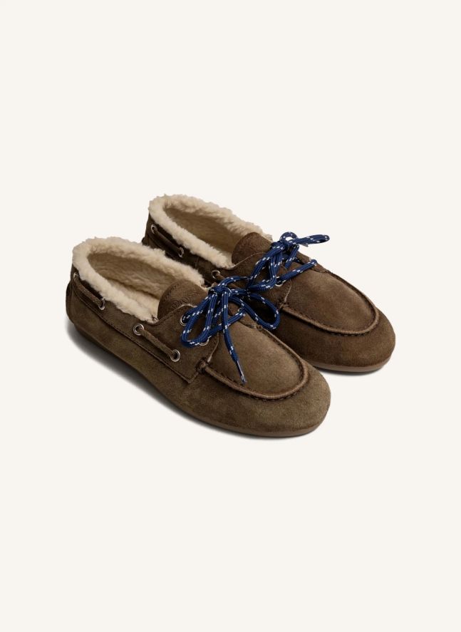 Chaussures Bateau Suède et Fourrure | Taupe