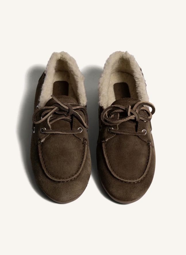 Chaussures Bateau Suède et Fourrure | Taupe
