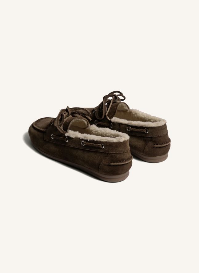 Chaussures Bateau Suède et Fourrure | Taupe
