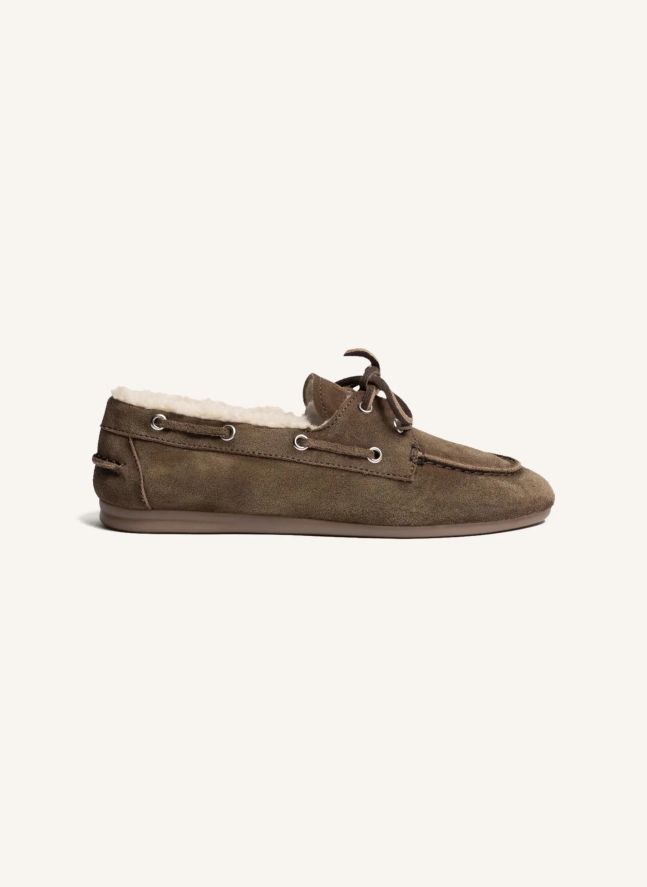 Chaussures Bateau Suède et Fourrure | Taupe