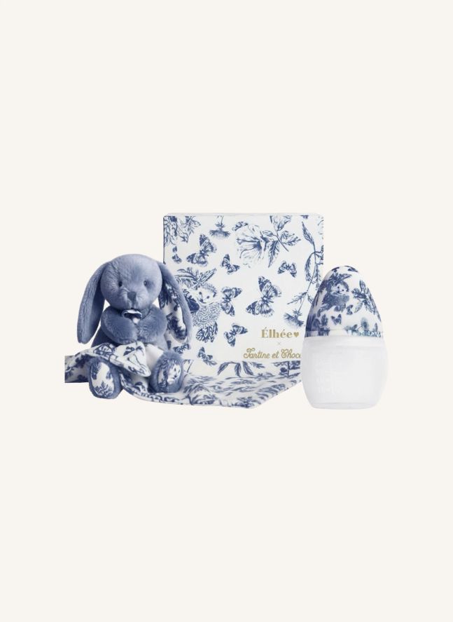 Set de biberón y edredón de silicona médica Toile de Jouy - Elhée x Tartine et Chocolat | Azul Marino