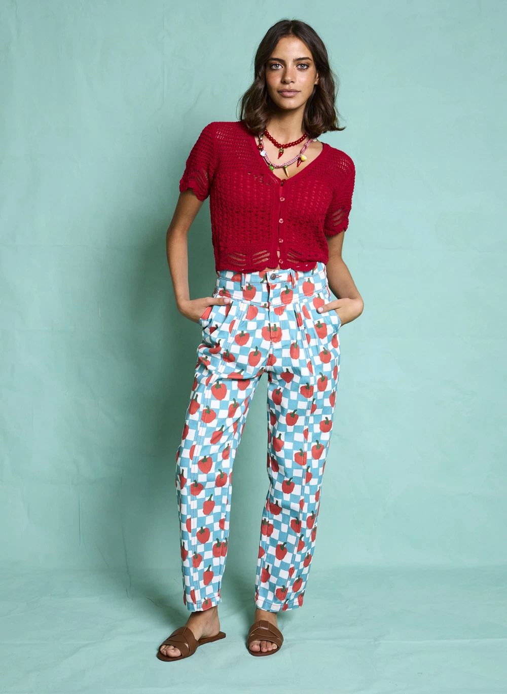 Pantalon La Cantina Tomates - Collection Femme | Turquoise- Image produit n°1
