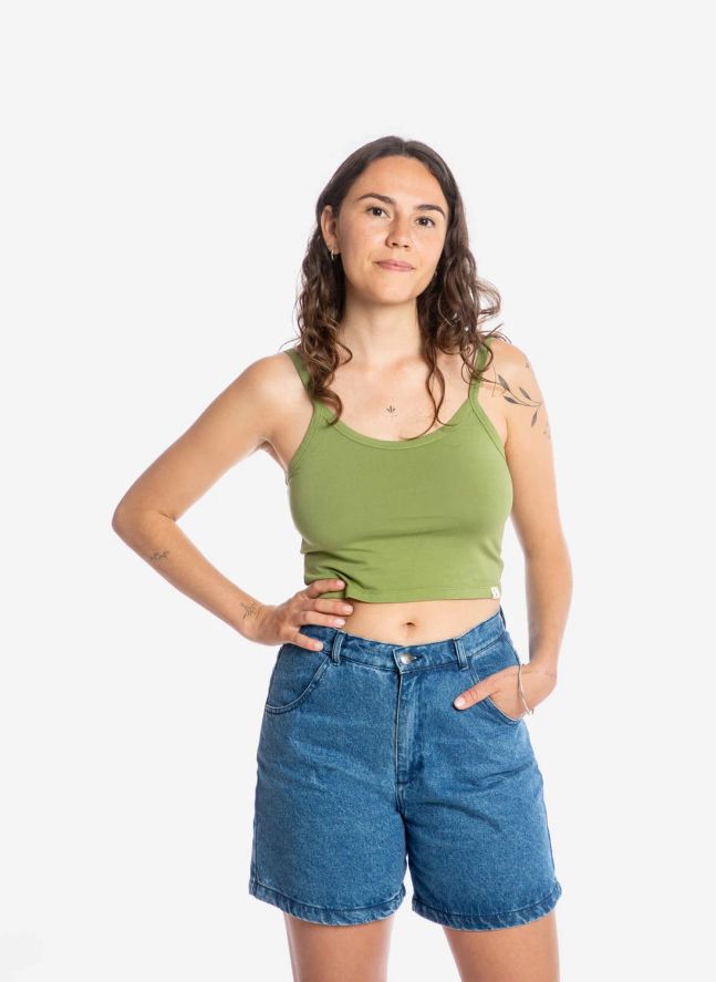 Débardeur Uni Crop Coton Bio | Olive