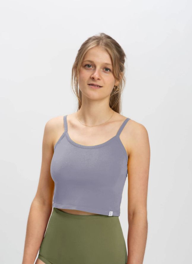 Débardeur Uni Crop Coton Bio | Bleu gris