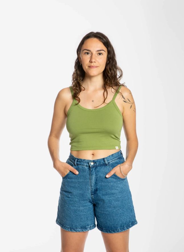 Débardeur Uni Crop Coton Bio | Olive