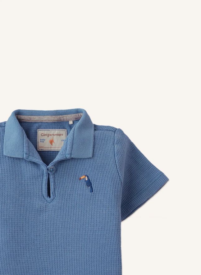 Polo Timmy Brodé Toucan Texturé | Bleu