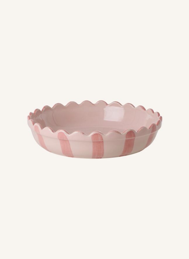 Plat à tarte en grès rayé | Rose
