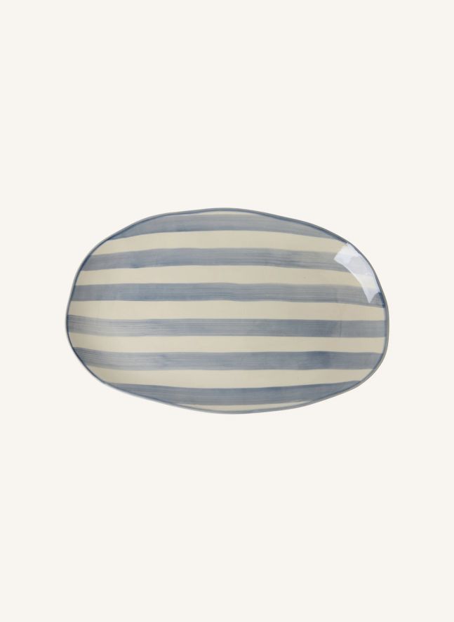 Plat en céramique rayé | Bleu
