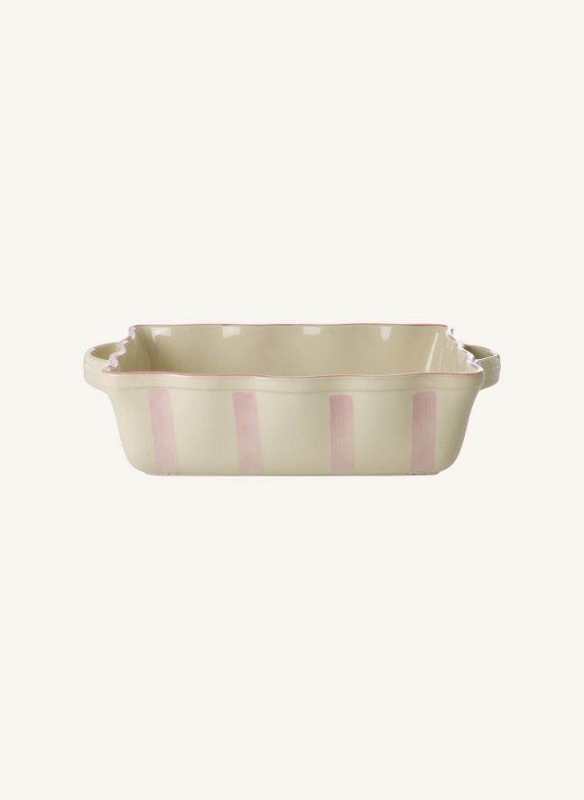 Plat à four en grès rayé | Rose
